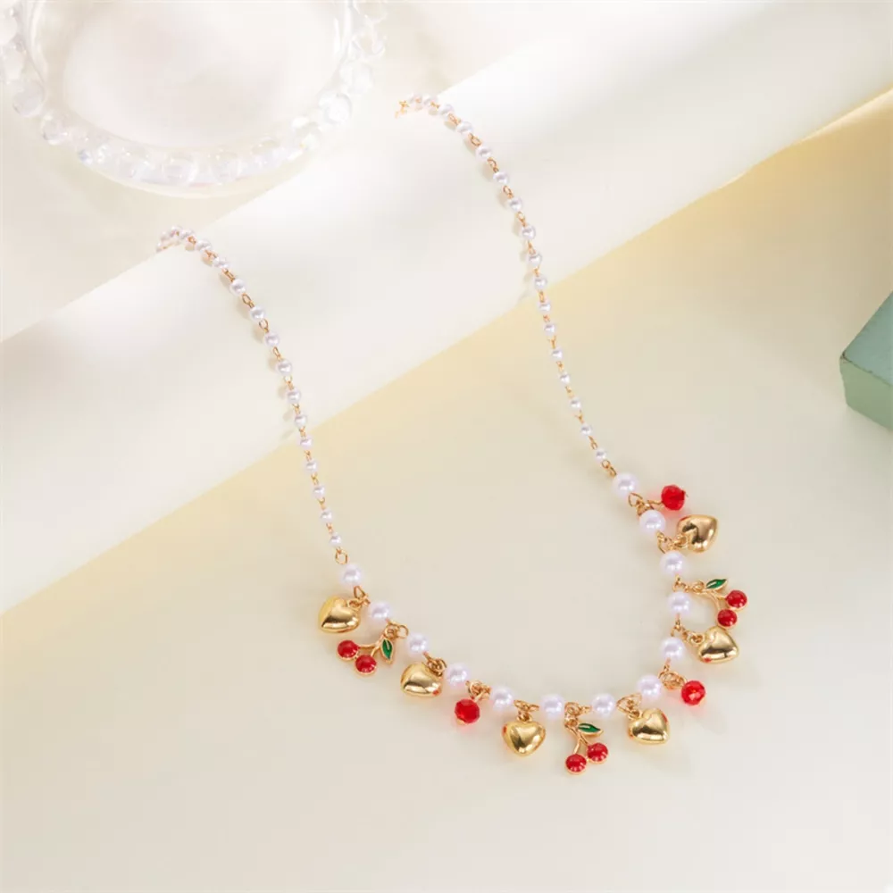 18K Gold-Plated Cherry & Heart Pearl Necklace, image 3