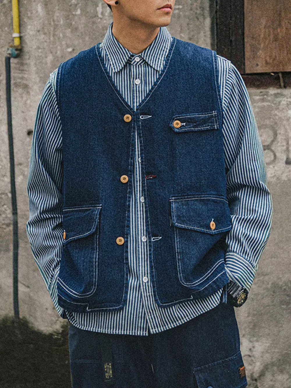 Men's Plus Size V-Neck Button Up Denim Vest