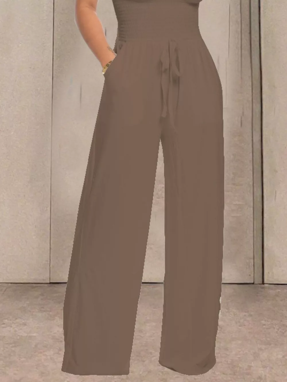 Strapless Smocked Wide-Leg Jumpsuit, image 12