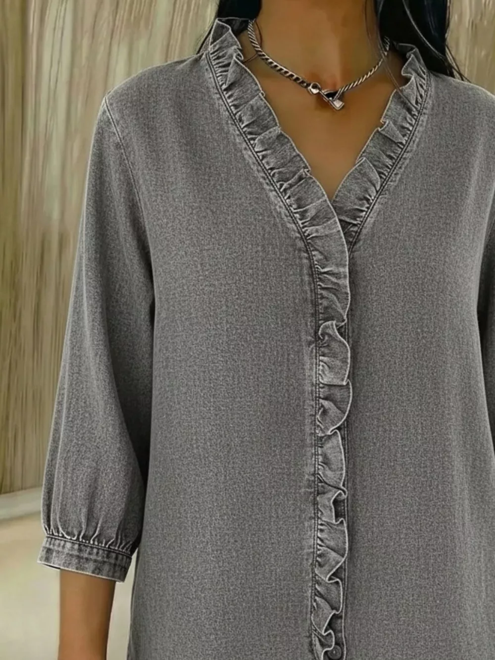 Full Size V-Neck Ruffled Button Down Shirt Plus Size, image 7