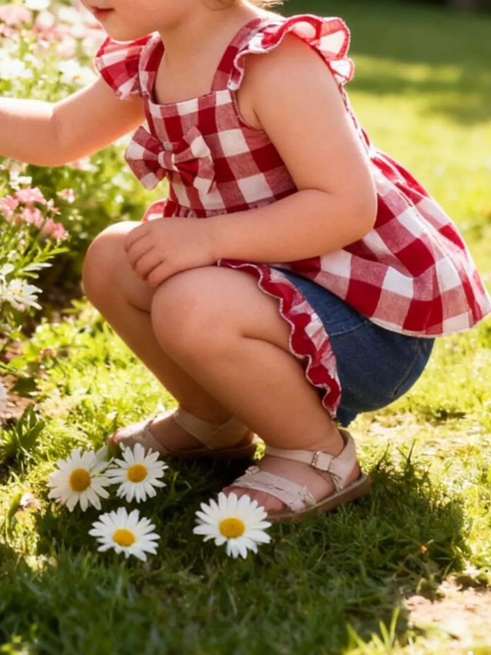 Children's Gingham Bowknot Ruffle Trim Top and Shorts Set, image 2