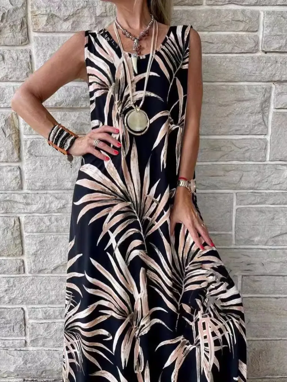 Printed Round Neck Mini Tank Dress, image 12