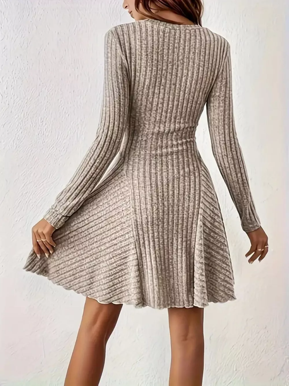 Ribbed Knit Long Sleeve A-Line Dress, image 12