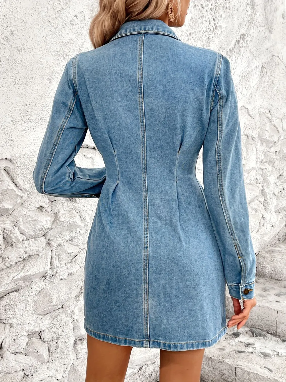 Pocketed Button Up Long Sleeve Denim Dress, image 2