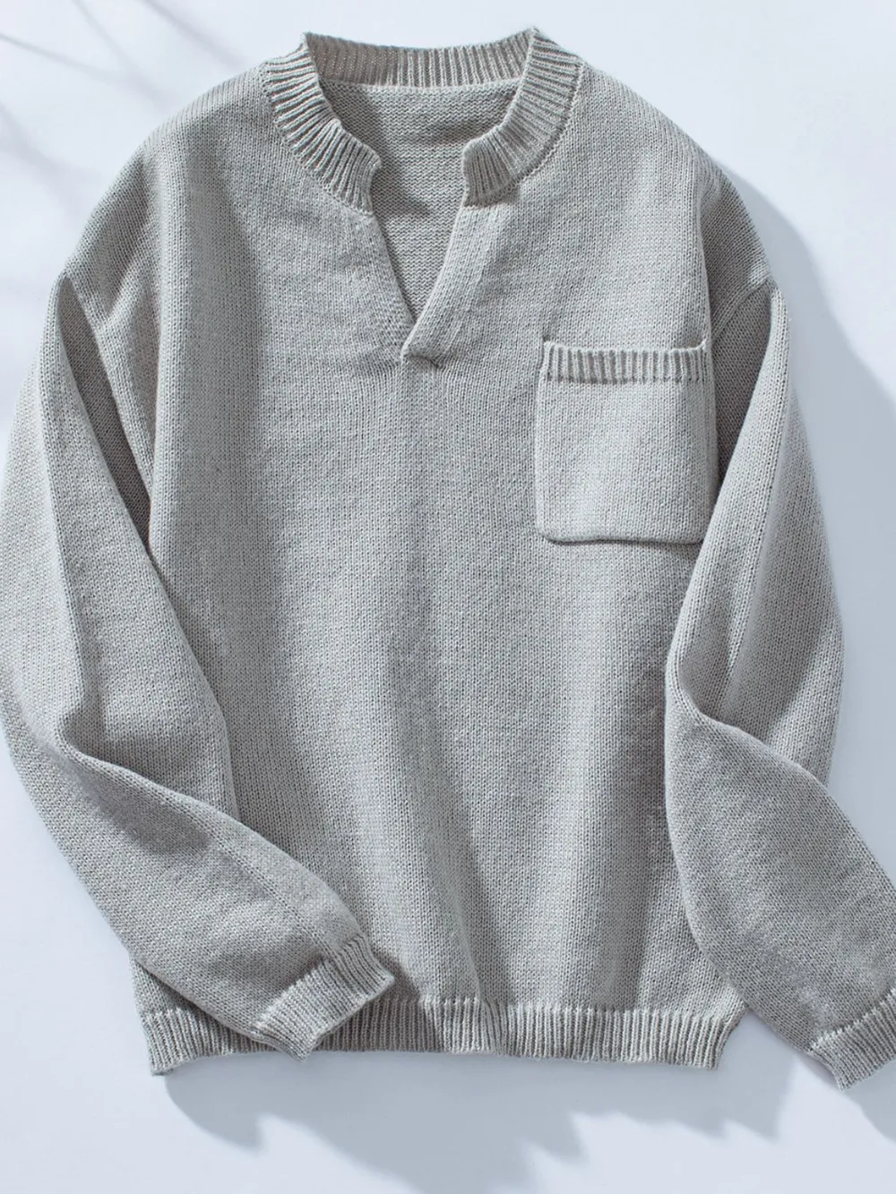 Pocketed Notched Long Sleeve Knit Top, image 6