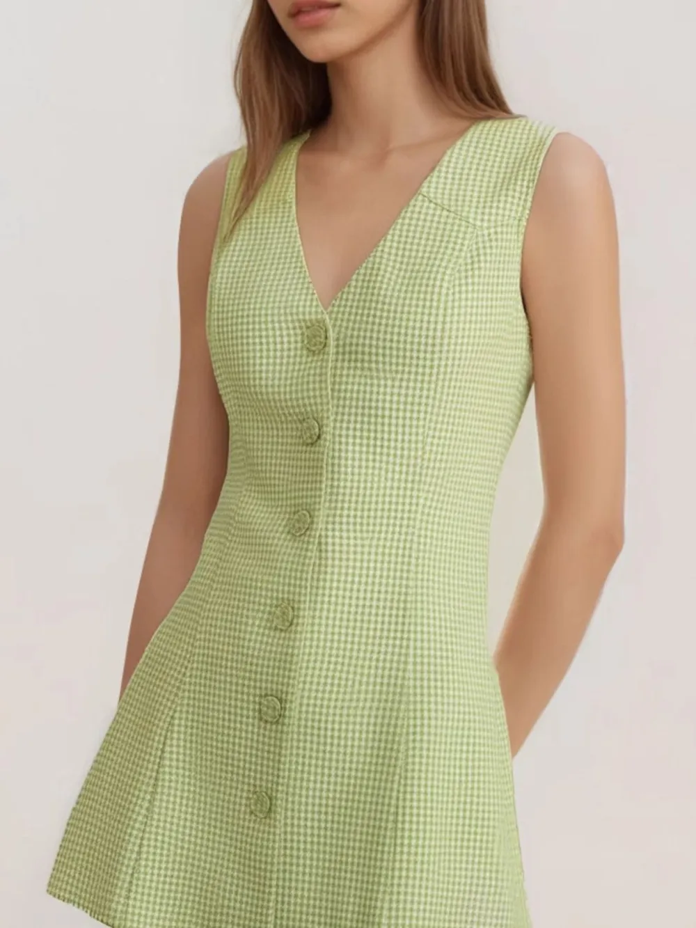 Gingham Button-Front A-Line Mini Dress