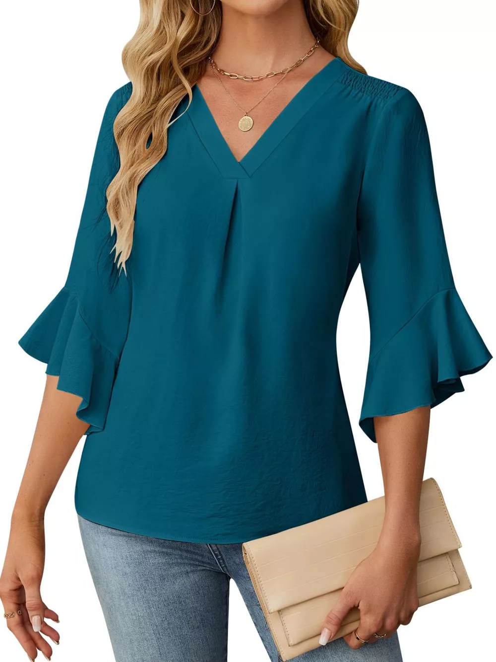 V-Neck Ruffle Sleeve Blouse, image 17