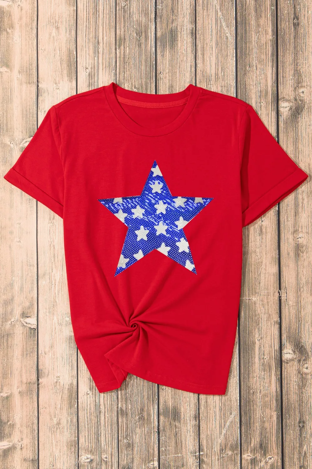 Sequin Star Round Neck Short Sleeve T-Shirt, image 3