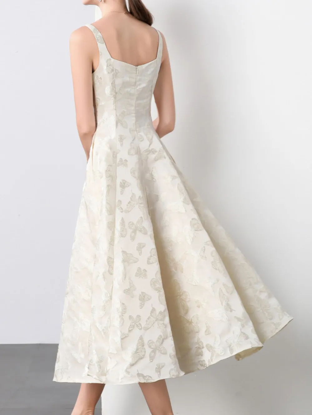 Butterfly Pattern A-Line Sleeveless Midi Dress, image 3