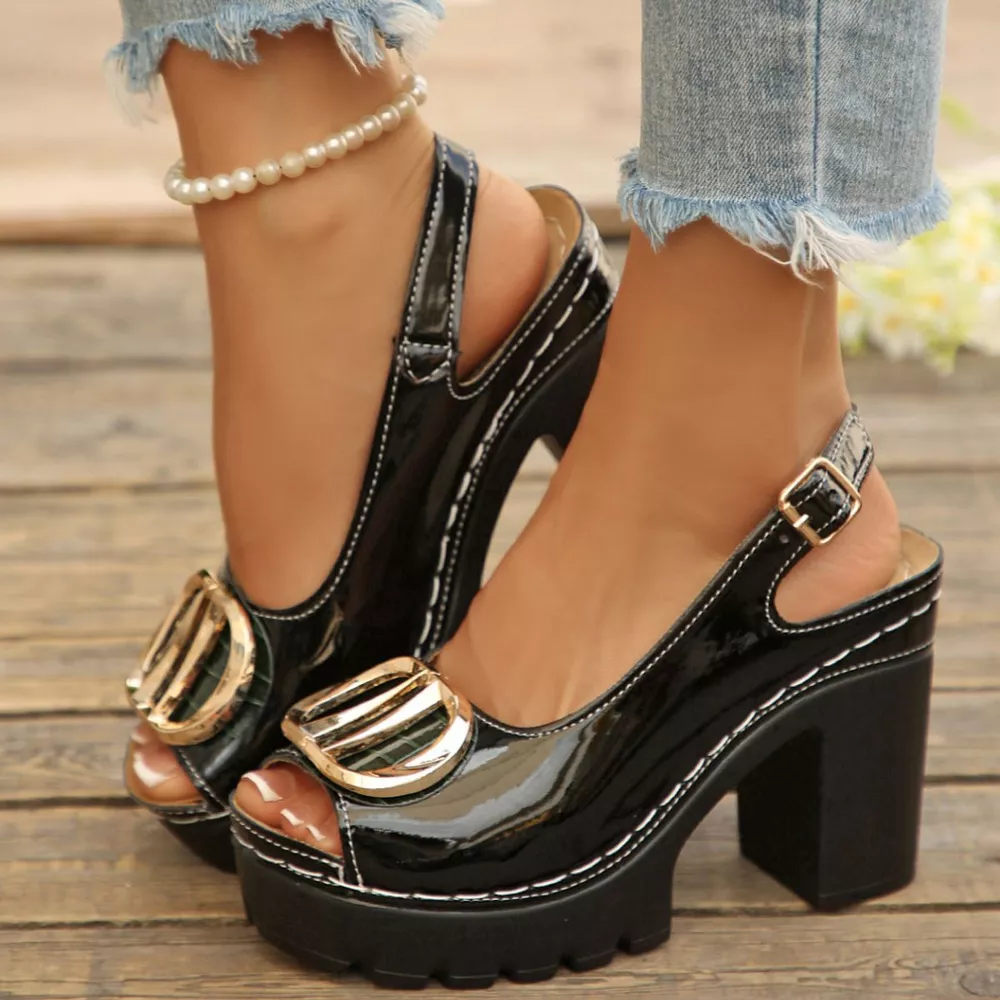 Peep Toe Block Heels Sandals, image 9