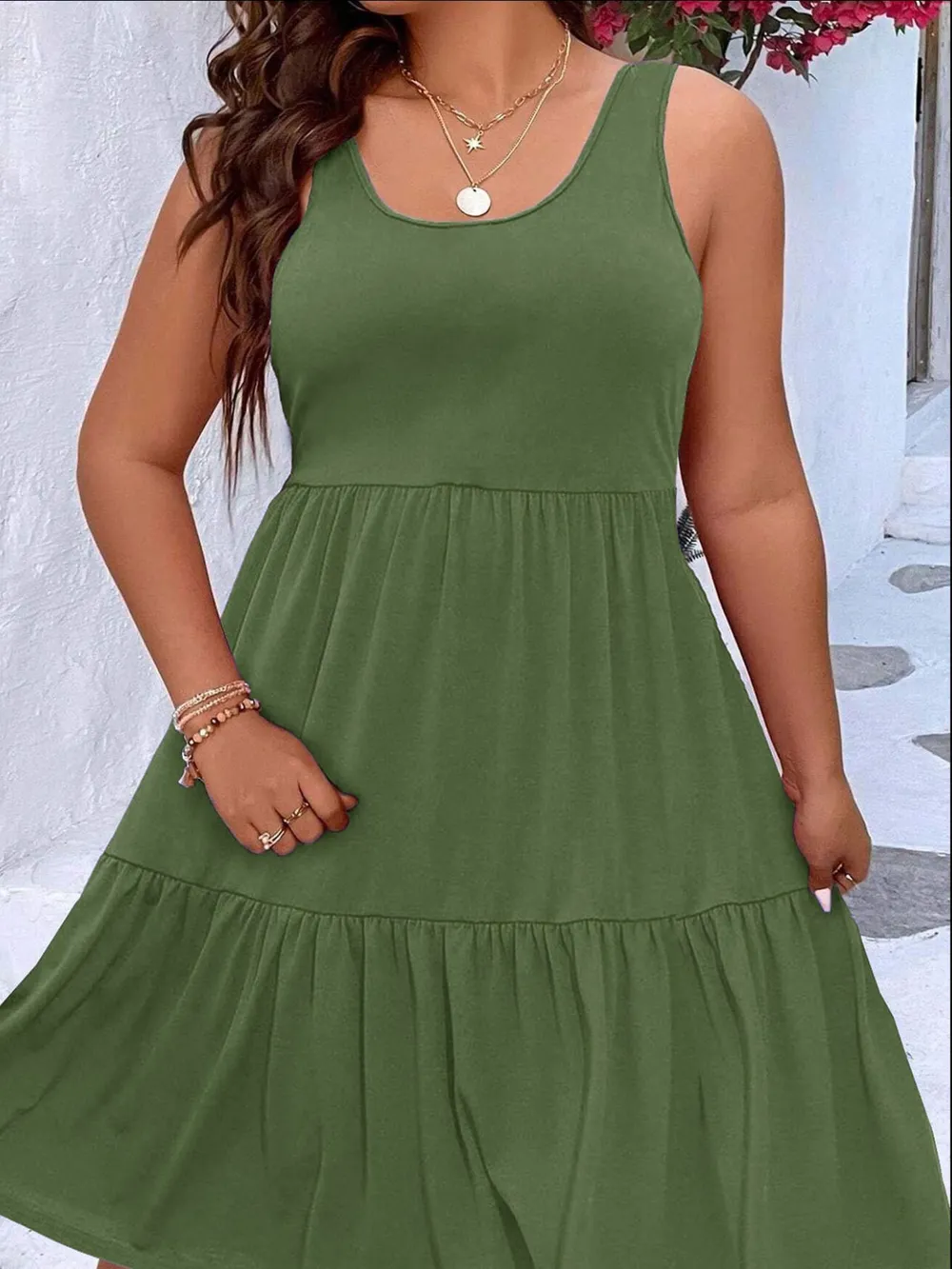 Plus Size Tiered Scoop Neck Tank Dress, image 2