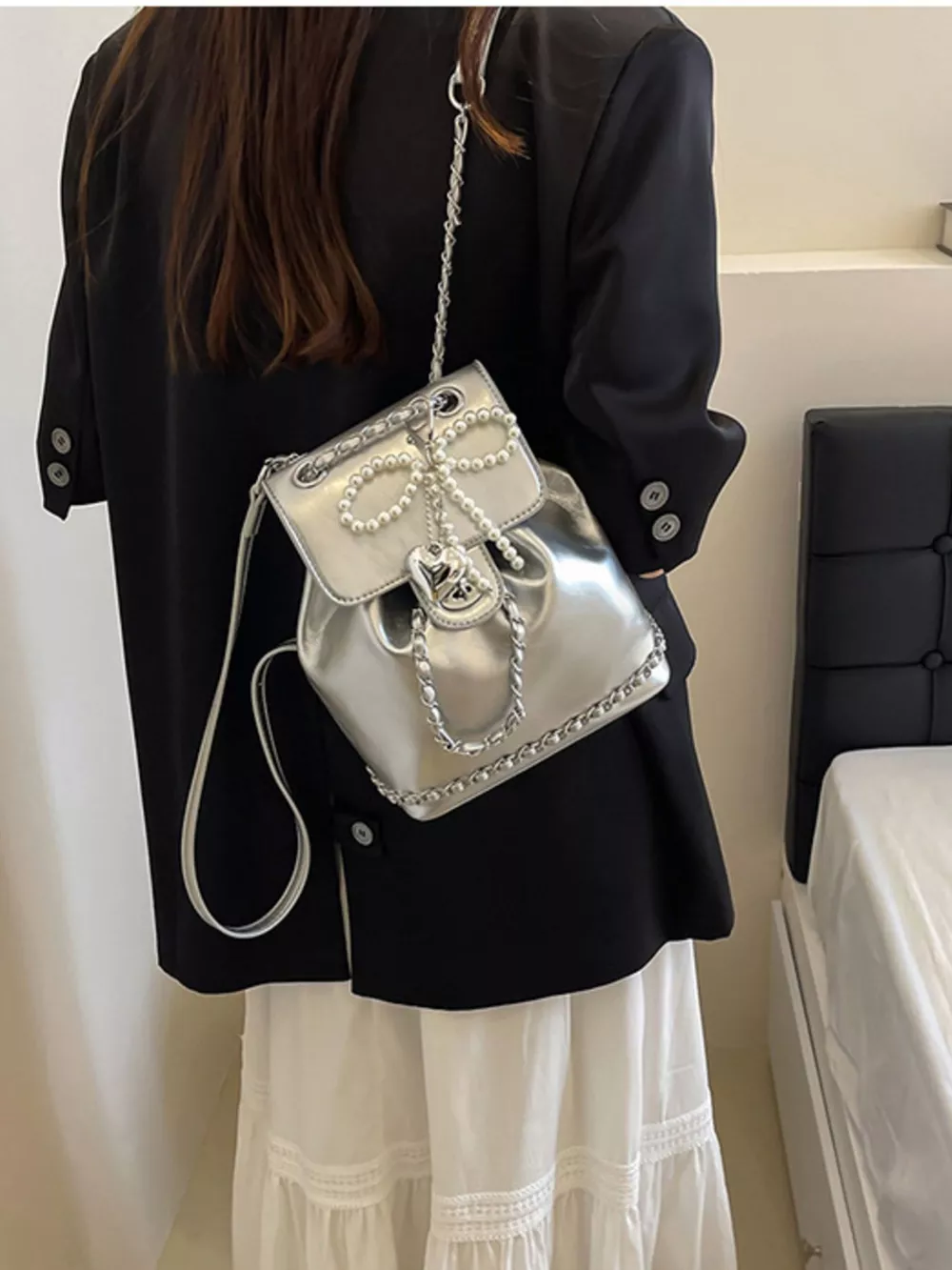Pearl Decor Backpack Bag, image 6