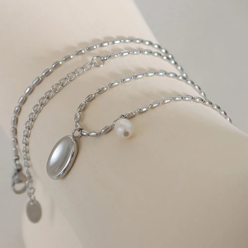 Titanium Steel Freshwater Pearl Pendant Necklace, image 7