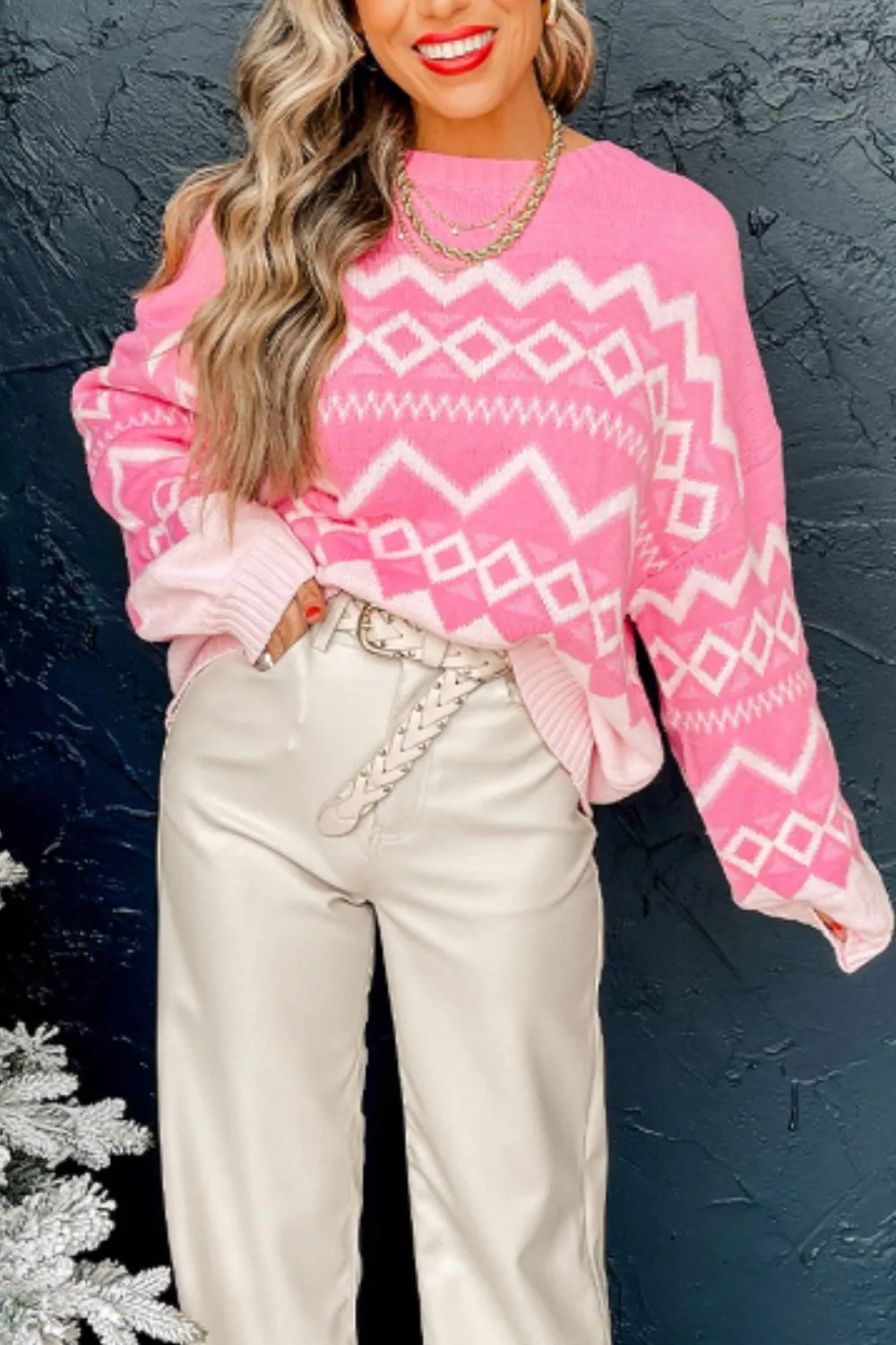 Geometric Drop Shoulder Long Sleeve Sweater, image 5