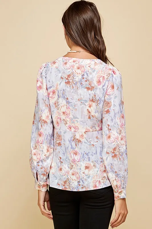 Floral Sweetheart Neckline Button Down Blouse, image 4