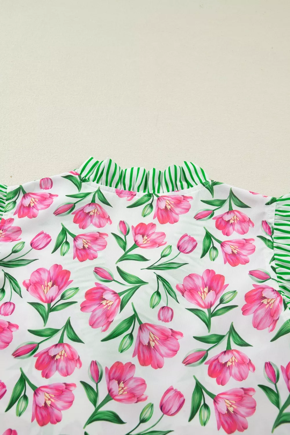 Floral Print Striped Ruffle Trim V Neck Blouse, image 8
