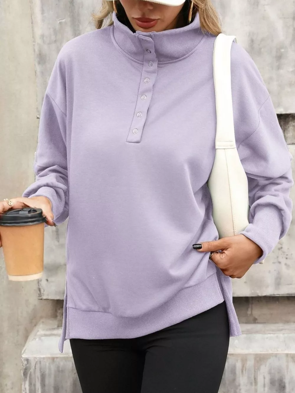 Side Slit Half Snap Sweatshirt, image 13
