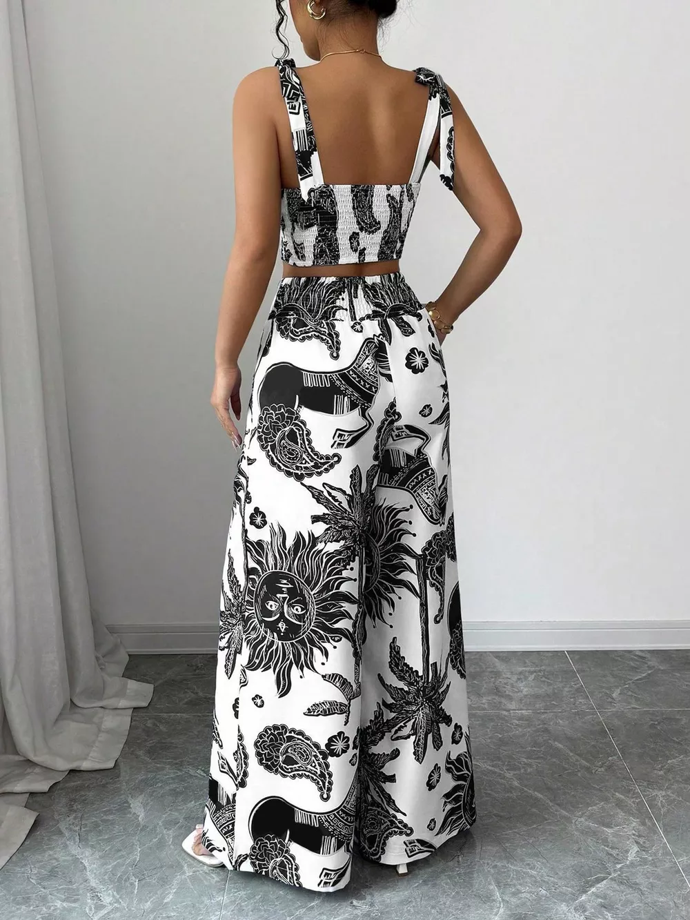 Floral Print Crop Top and Wide Leg Pants Set, image 13