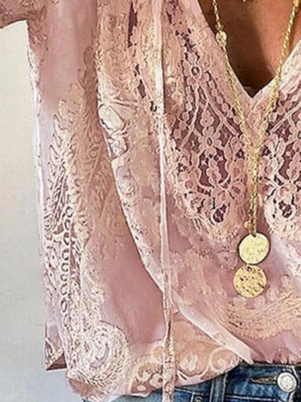 Lace Tie Neck Long Sleeve Blouse, image 8