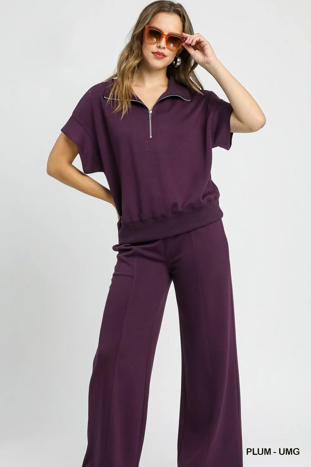Full Size Half-Zip Short Sleeve Top Plus Size, image 3