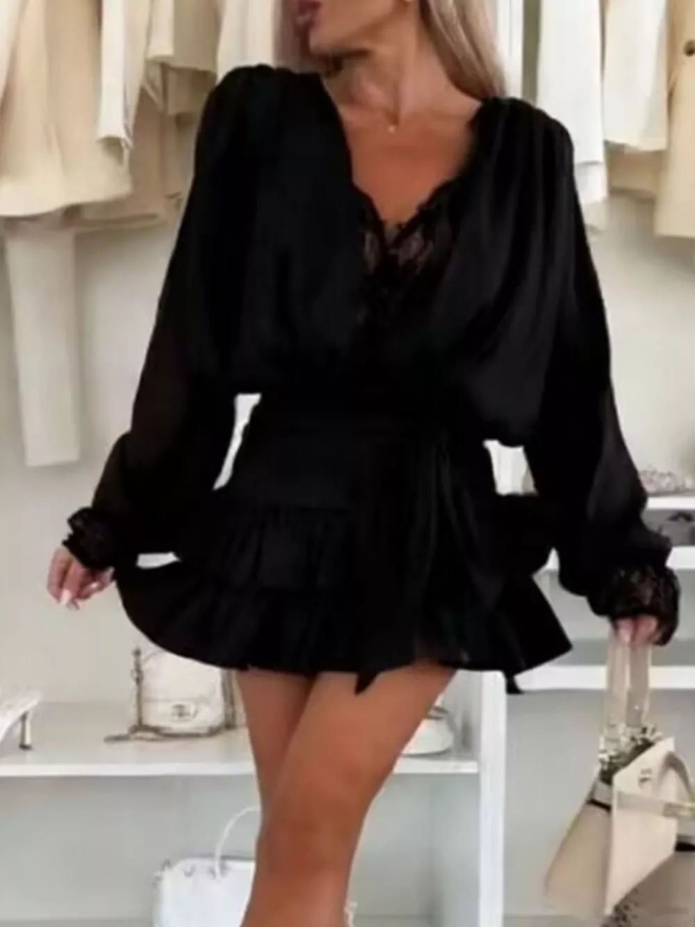 Lace Long Sleeve Dress with Short Liner, image 8