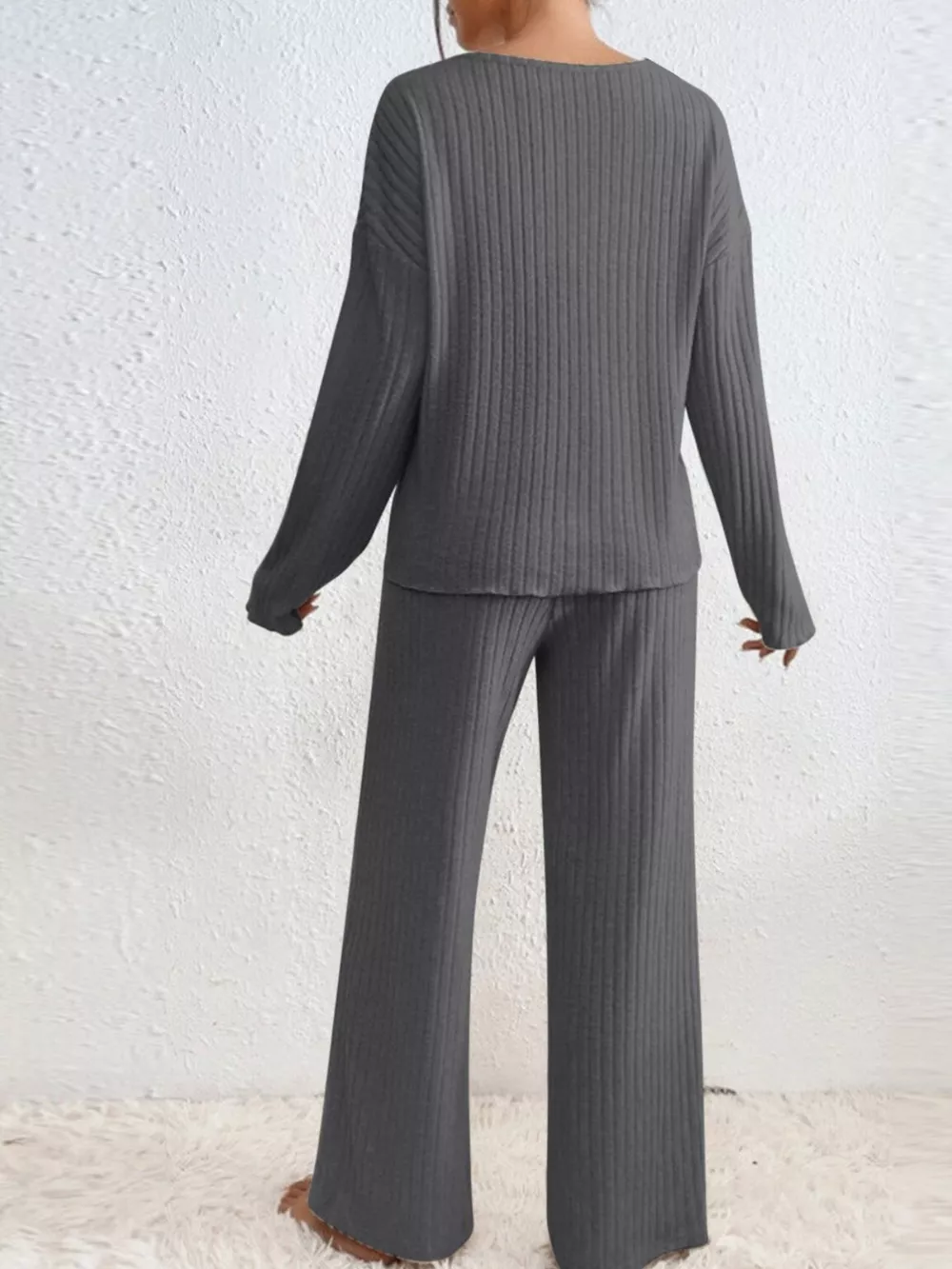 Ribbed V-Neck Top and Pants Set, image 5