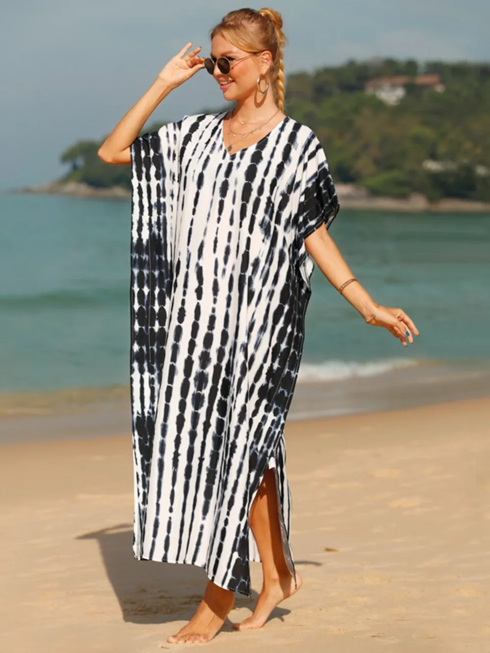 Tie-Dye V-Neck Half Sleeve Cover-Up, image 10