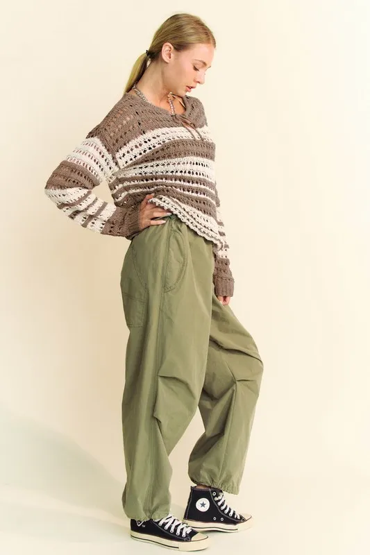 Contrast Striped Crochet Drop Shoulder Knit Cover Up, image 6
