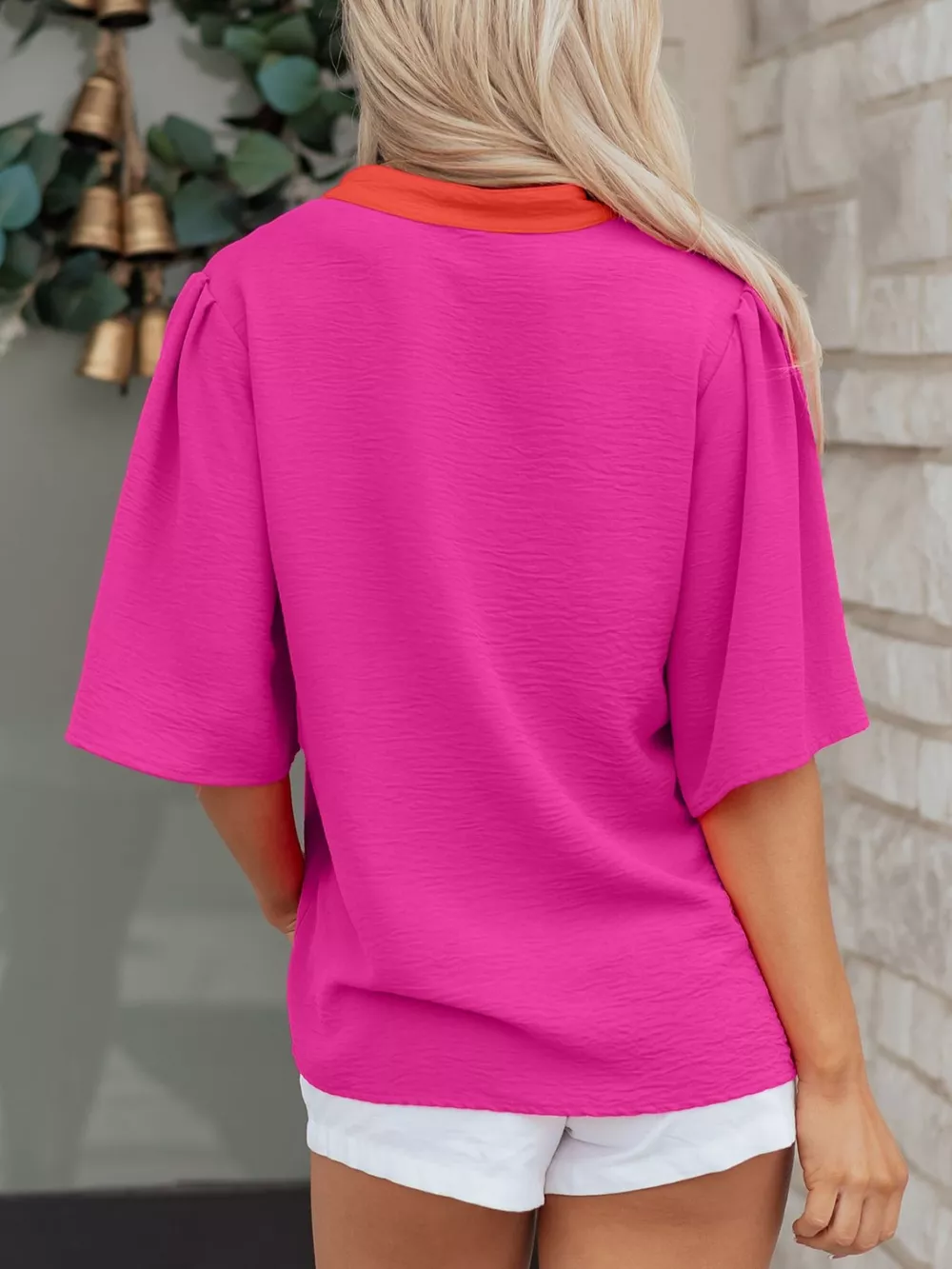 Notched Half Sleeve Blouse, image 2