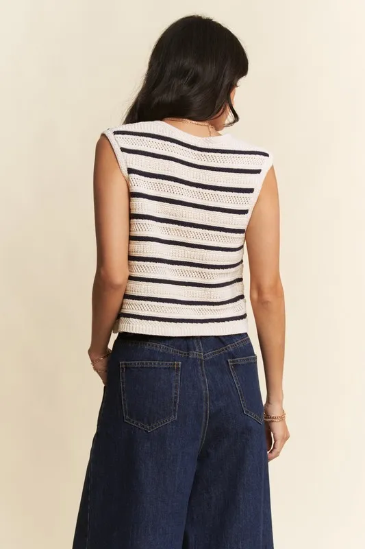 Sleeveless Cropped Striped Sweater Knit Vest Top, image 5