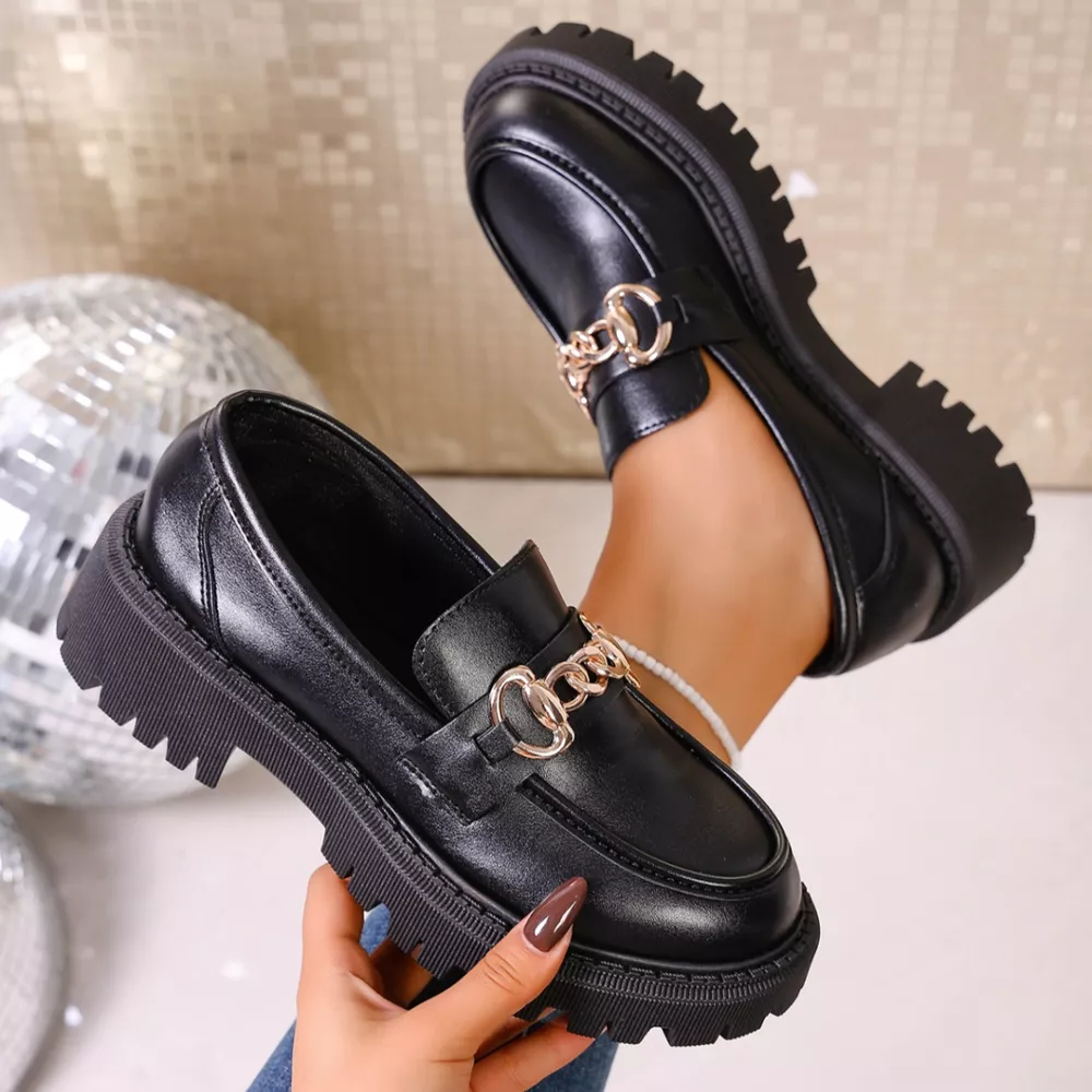 Chain Decor Round Toe Loafers, image 8