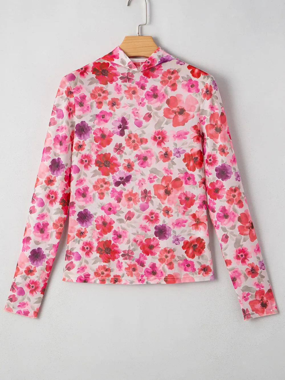 Floral Mesh Long Sleeve Fitted Blouse, image 3