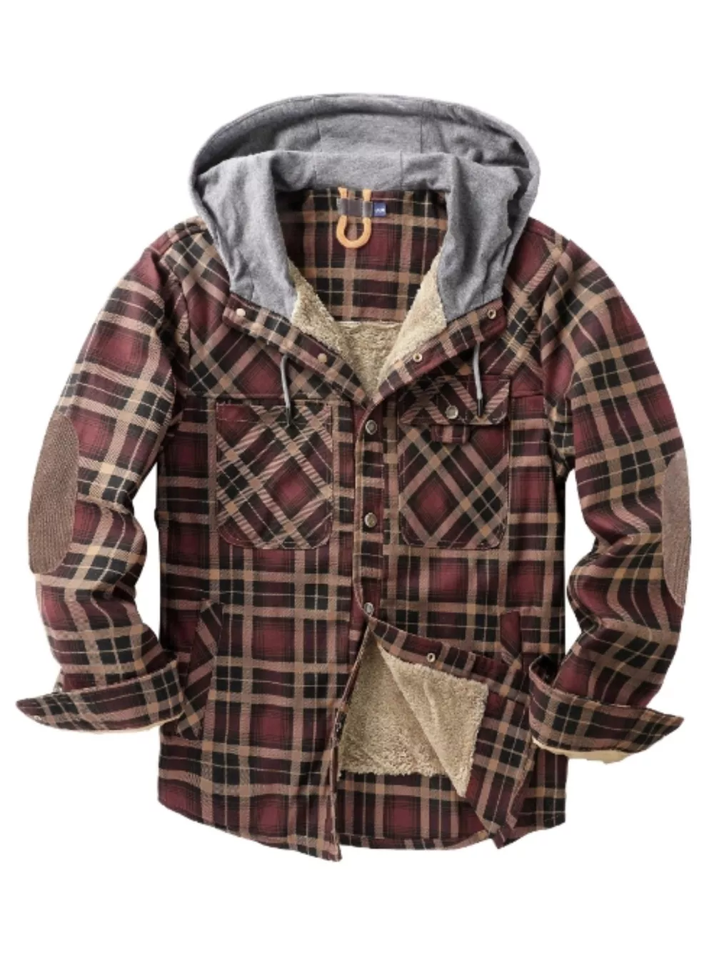 Men's Snap Down Hooded Plaid Shacket, image 3