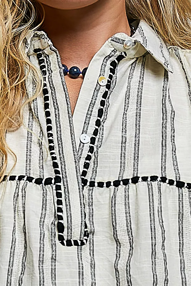 POL Striped Ruffle Collared Sleeveless Cotton Top, image 6