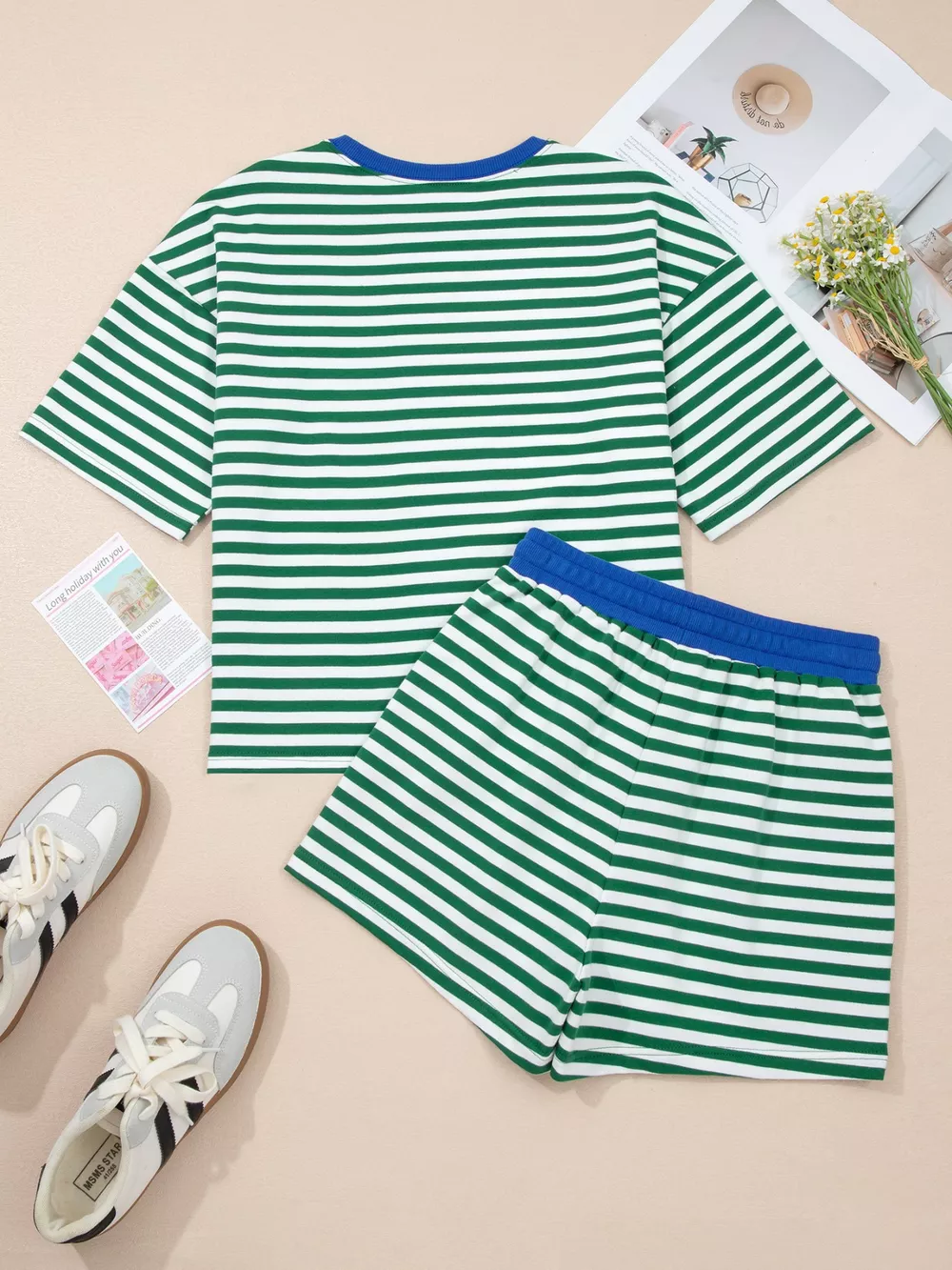 Stripe Boxy Tee and Drawstring Elastic Waist Shorts Set, image 6