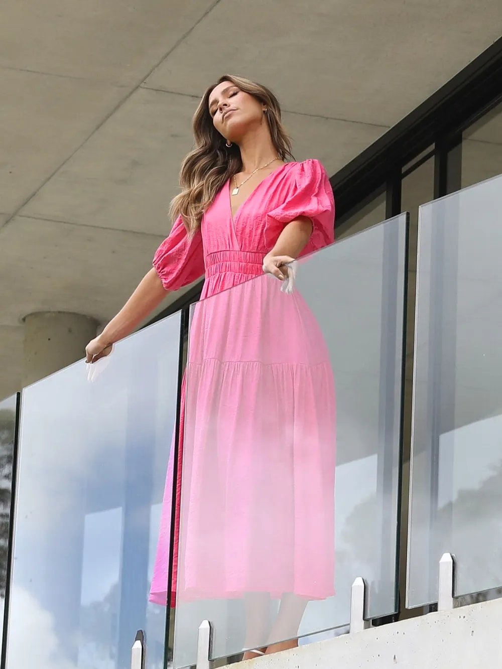 Surplice Half Puff Sleeve Midi Dress, image 4