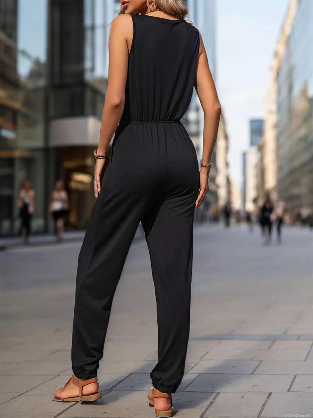 Half Zip Sleeveless Jumpsuit with Pockets, image 3