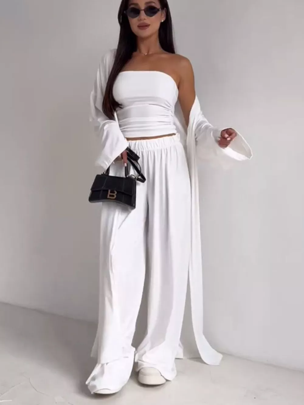 Tube Top & Cardigan & Wide Leg Pants 3-Piece Set, image 11