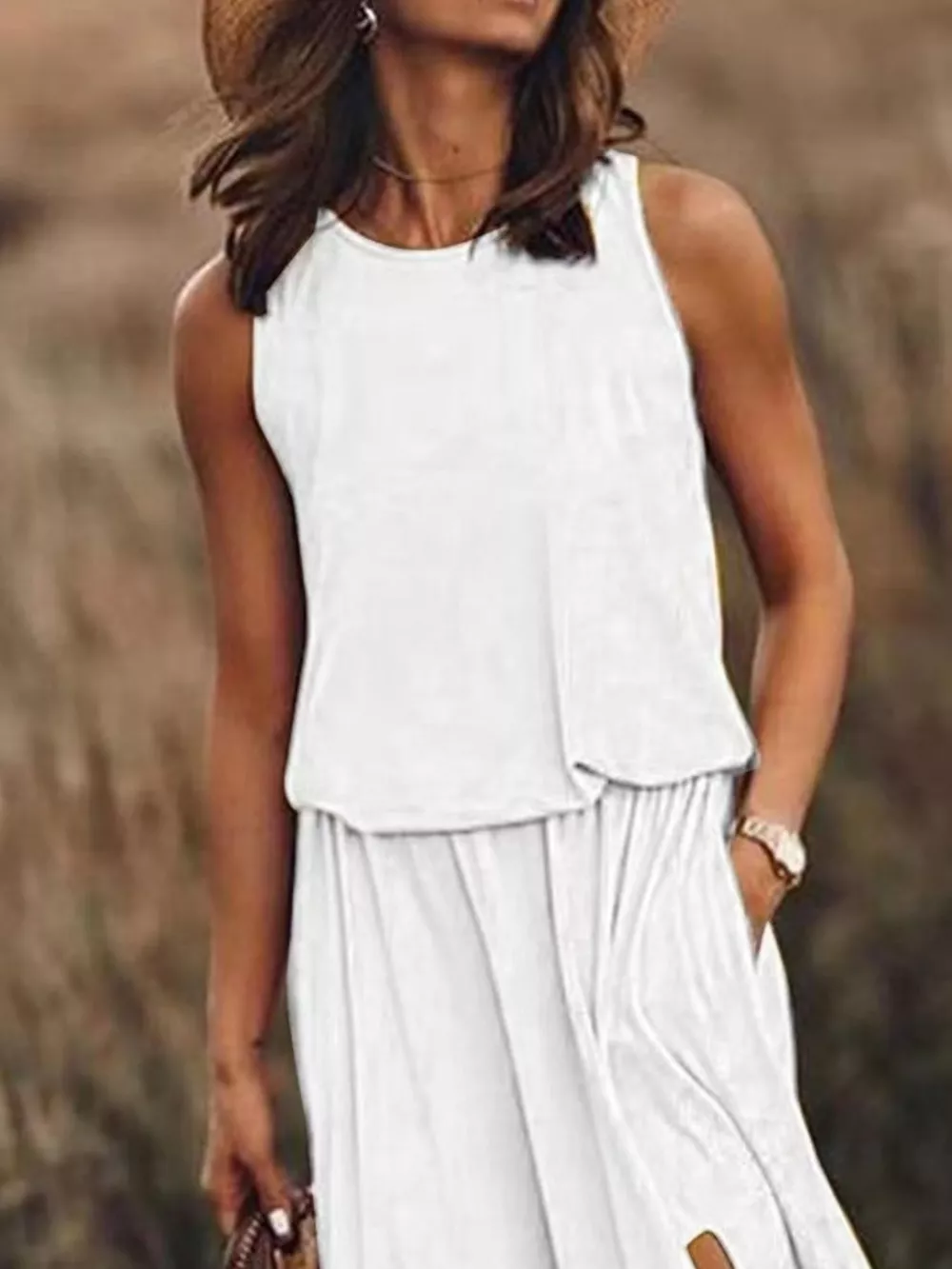 Full Size Round Neck Sleeveless Slit Maxi Dress Plus Size, image 7