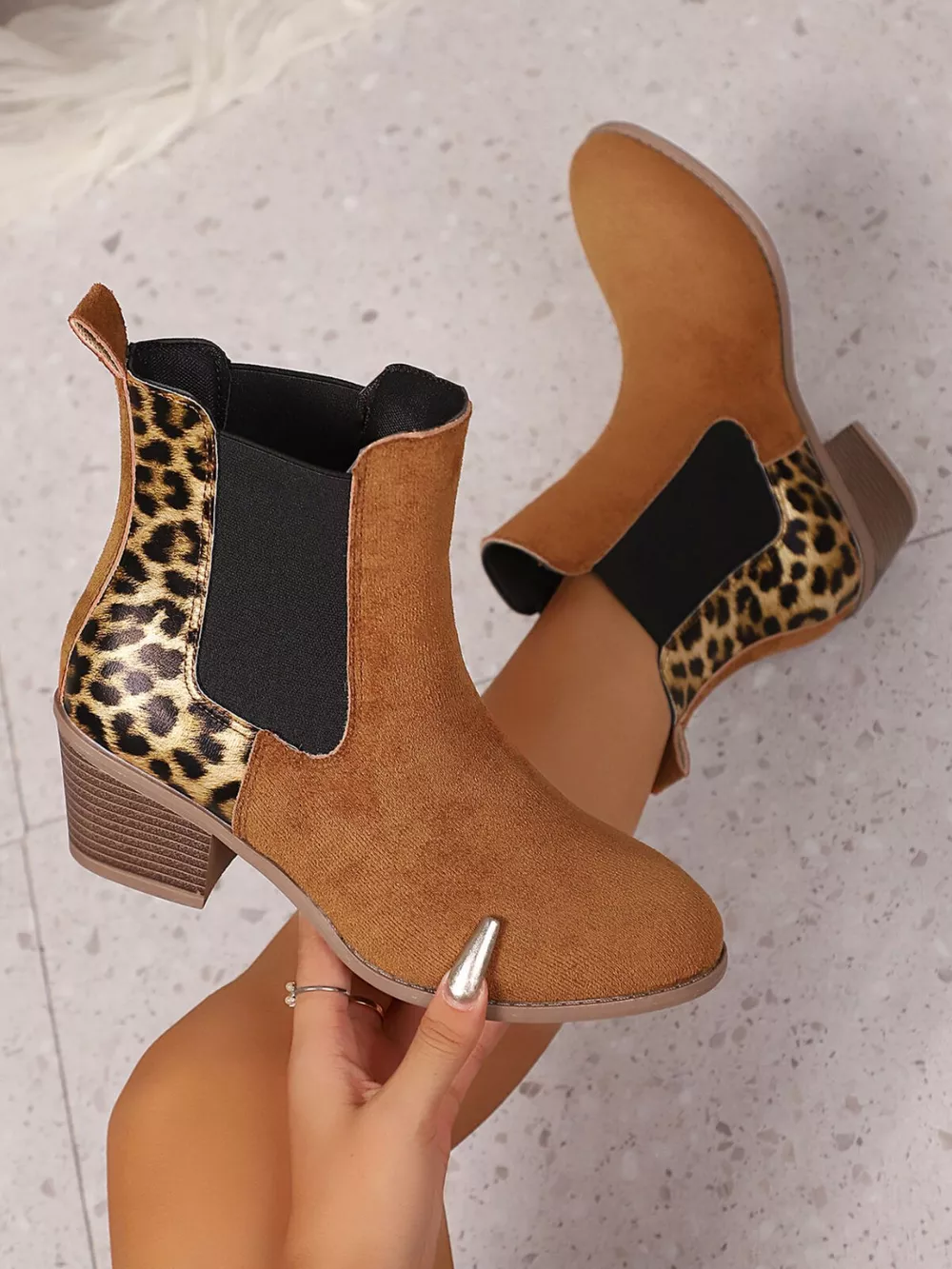 Leopard Print Chelsea Ankle Boots with Block Heel, image 4
