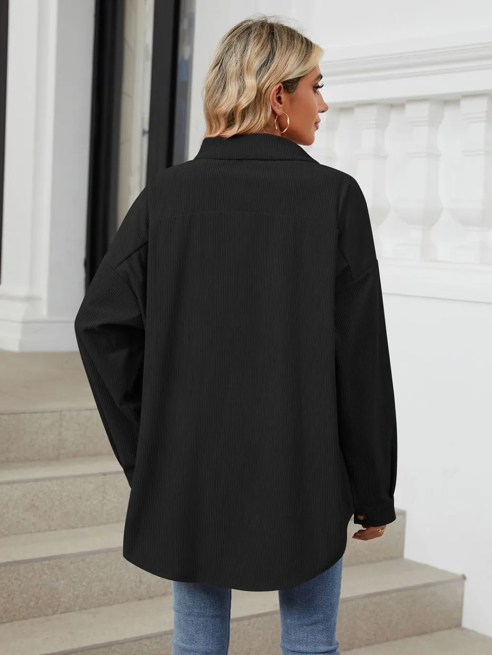 Collared Neck Long Sleeve Dropped Shoulder Shirt, image 24