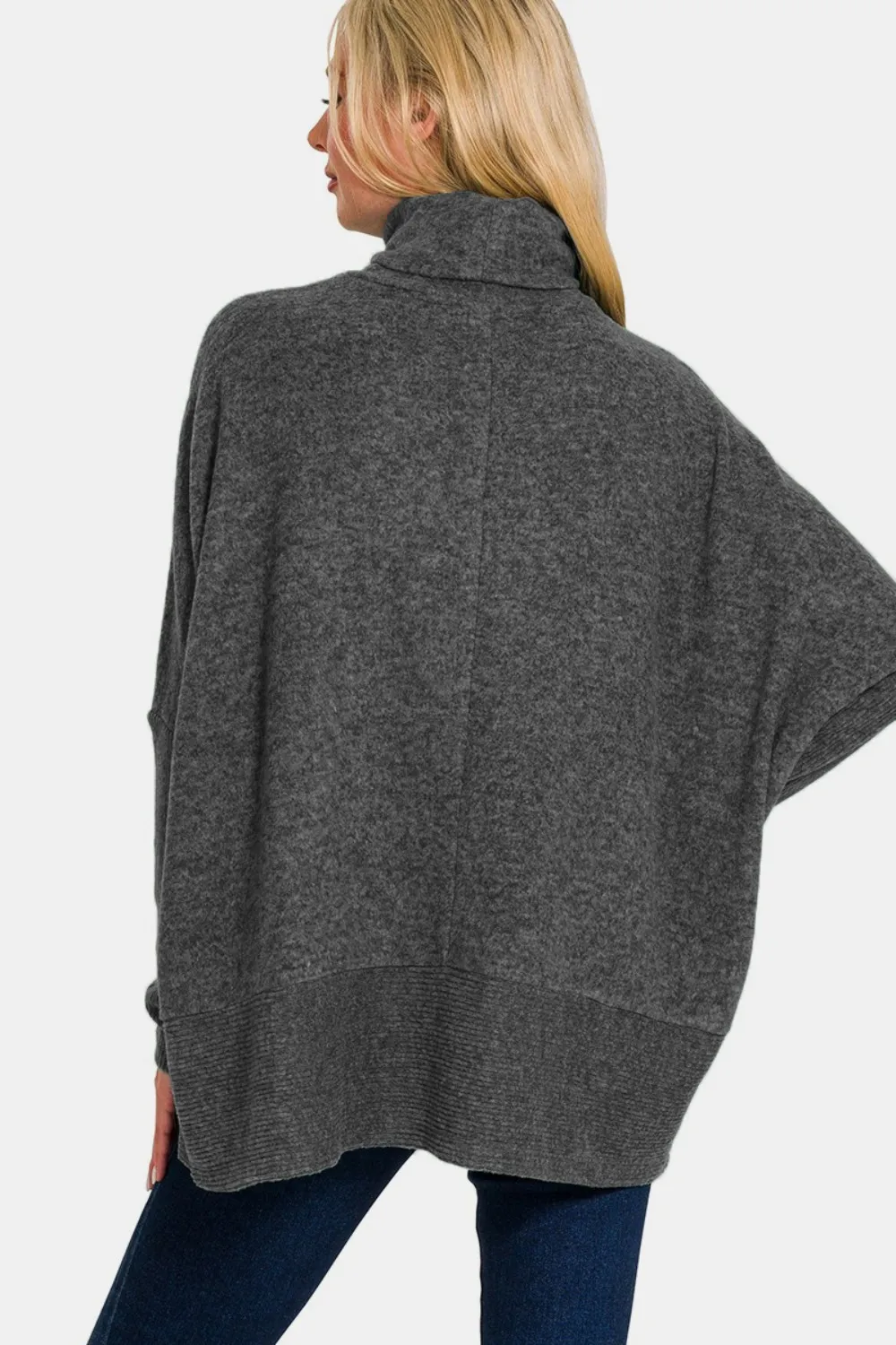 Full Size Brushed Melange Hacci Turtleneck Sweater, image 2
