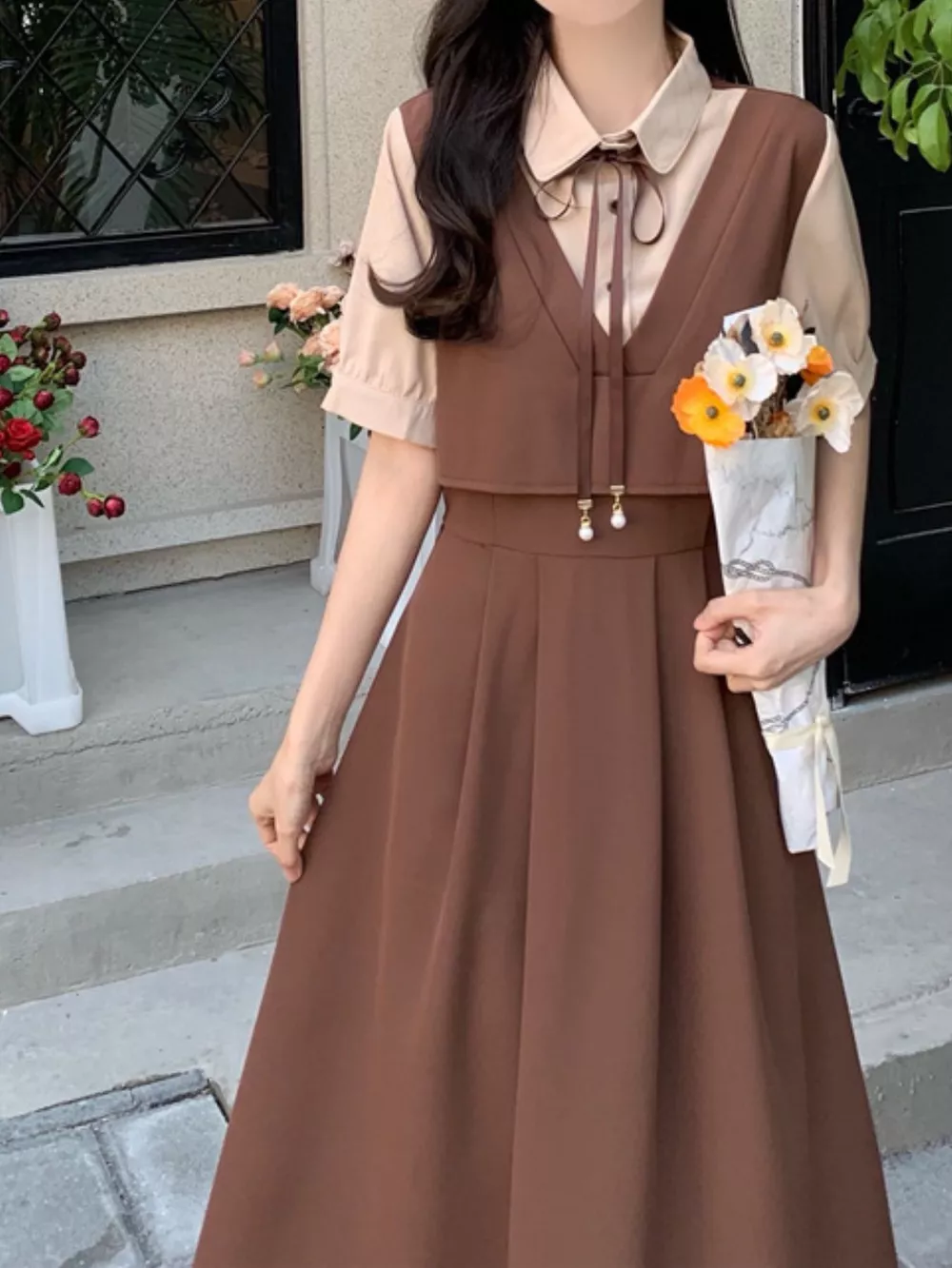 Contrast Short Sleeve Pleated Midi Dress, image 18