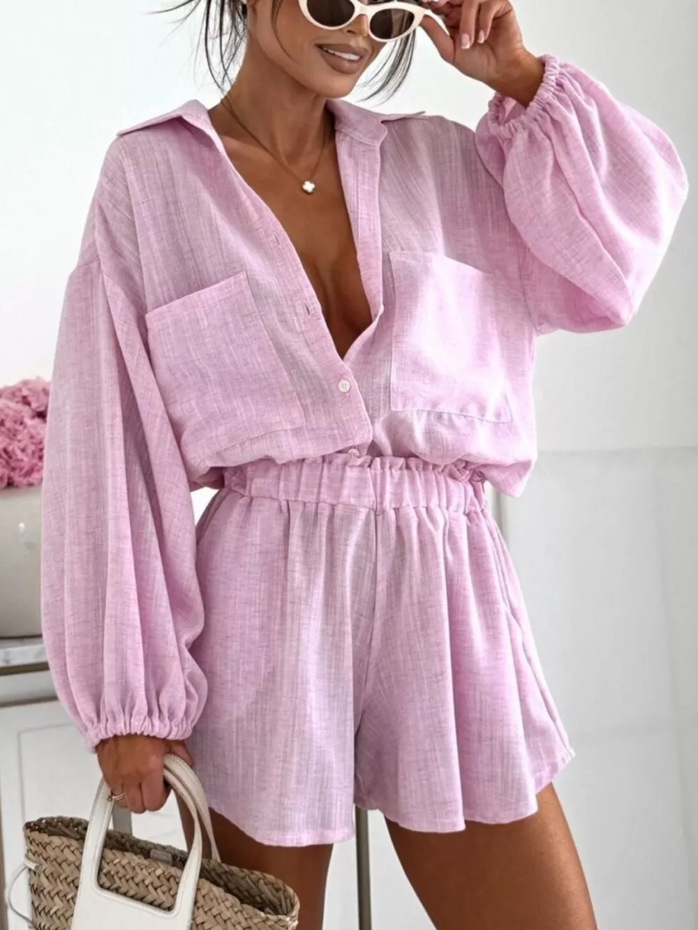 Long Sleeve Shirt and High-Waisted Shorts Set, image 14