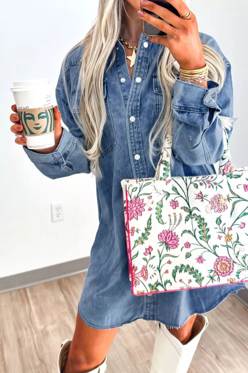 Vintage Wash Button-Down Denim Dress, image 4