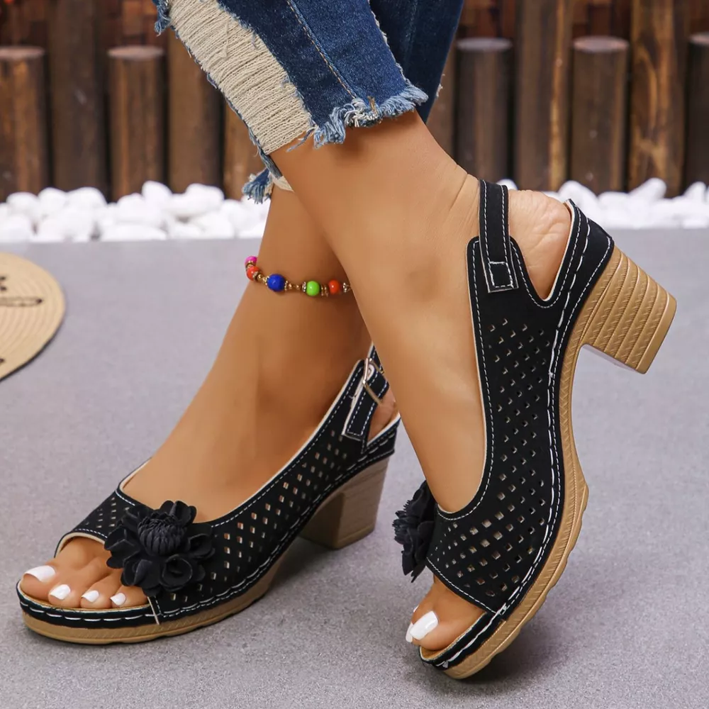 Floral Accent Block Heel Sandals, image 9