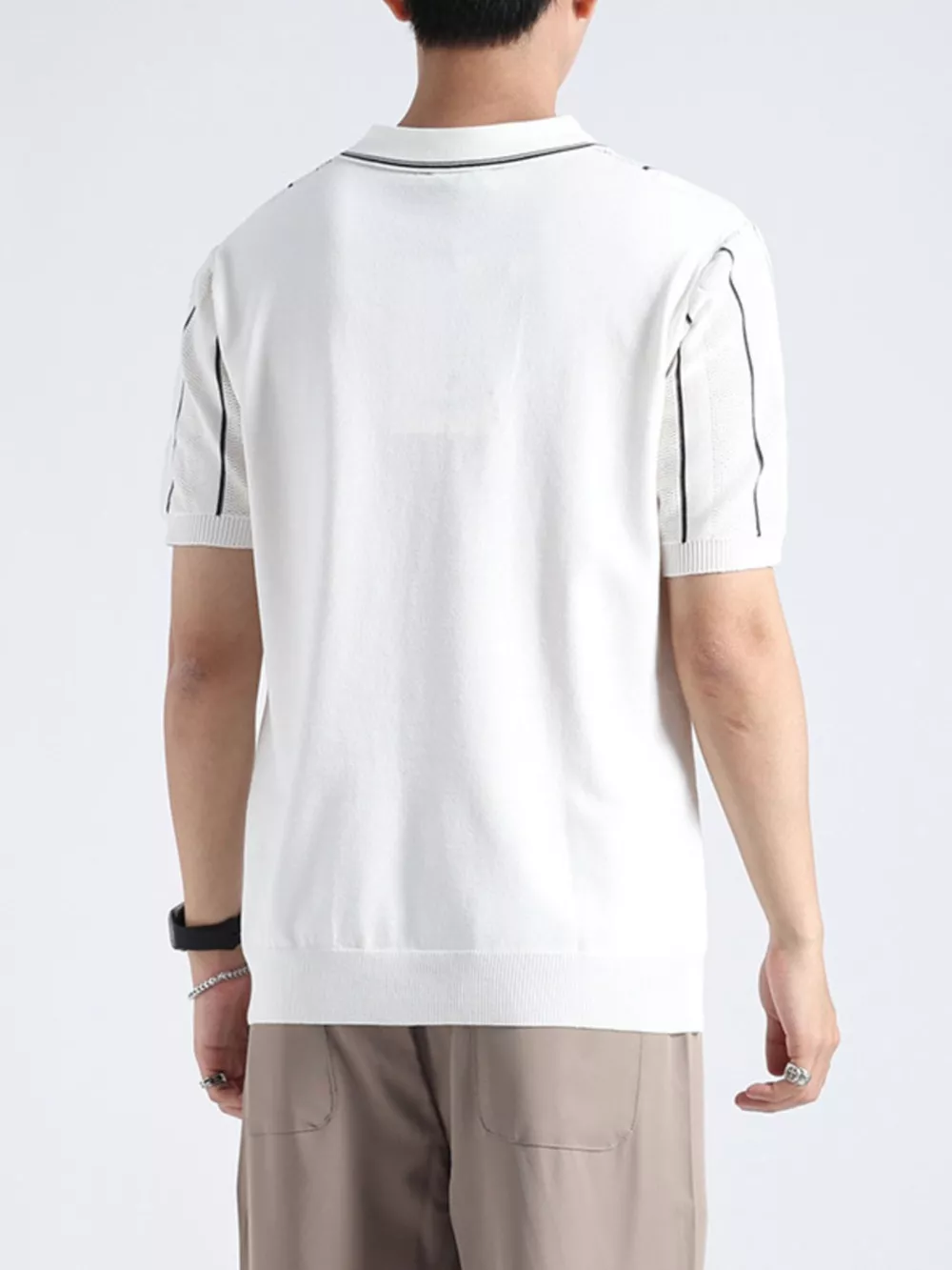 Men's Plus Size Striped Knit Short Sleeve Polo, image 9