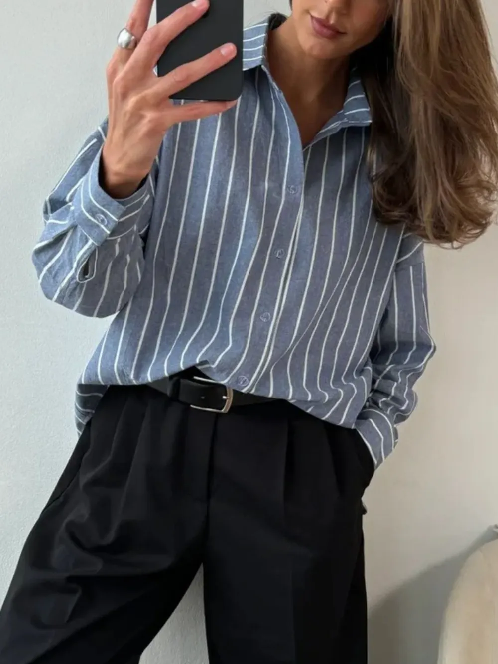 Striped Collared Neck Long Sleeve Shirt, image 4