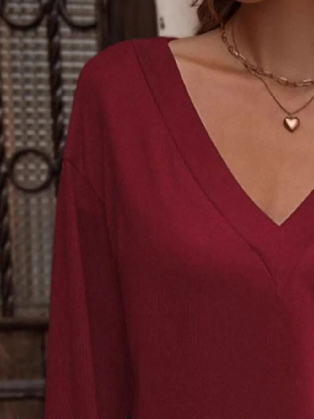 V-Neck Long Sleeve T-Shirt, image 11