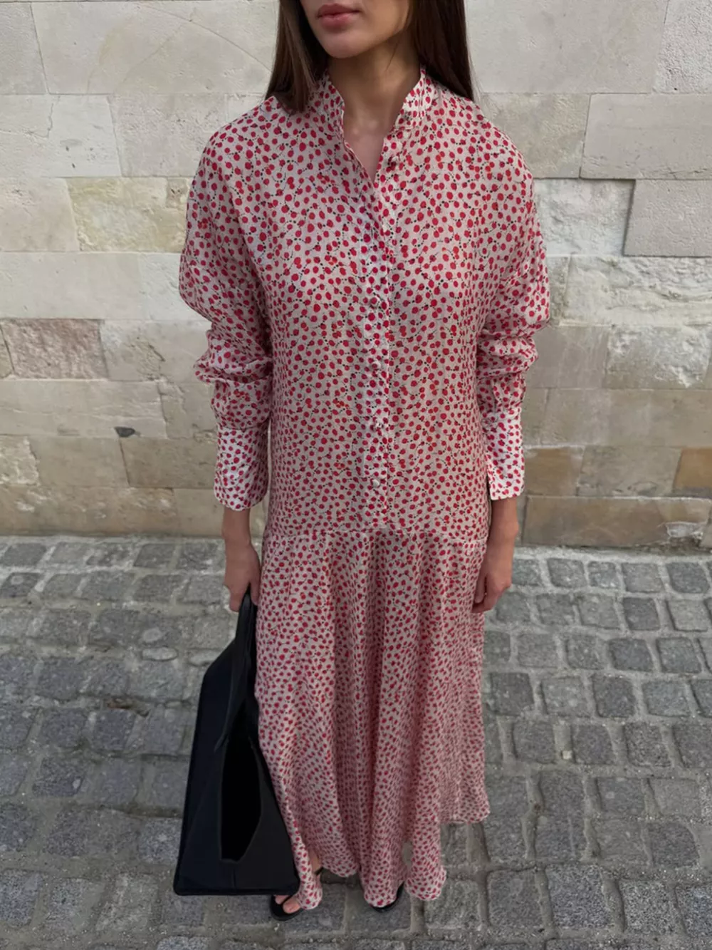 Floral Button Front Long Sleeve Dress, image 6